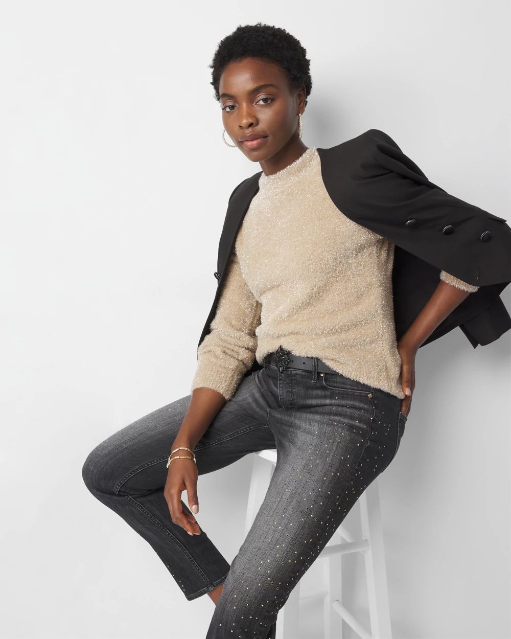 Tinsel Trim Sweater | White House Black Market